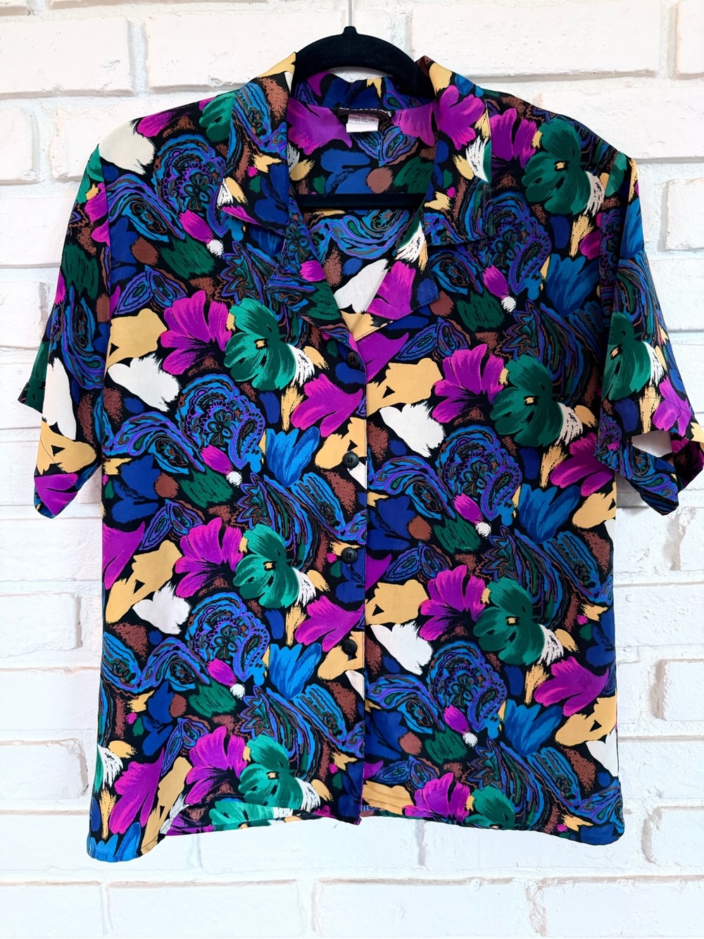 Notations Multicolor Floral Camp Shirt — Black, Blue, Purple, Green, Yellow
